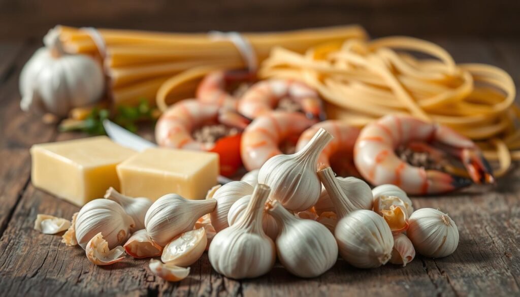 Ingredients for Garlic Butter Shrimp Pasta