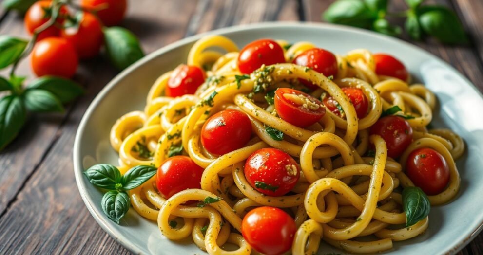 Pesto Pasta with Cherry Tomatoes Recipe