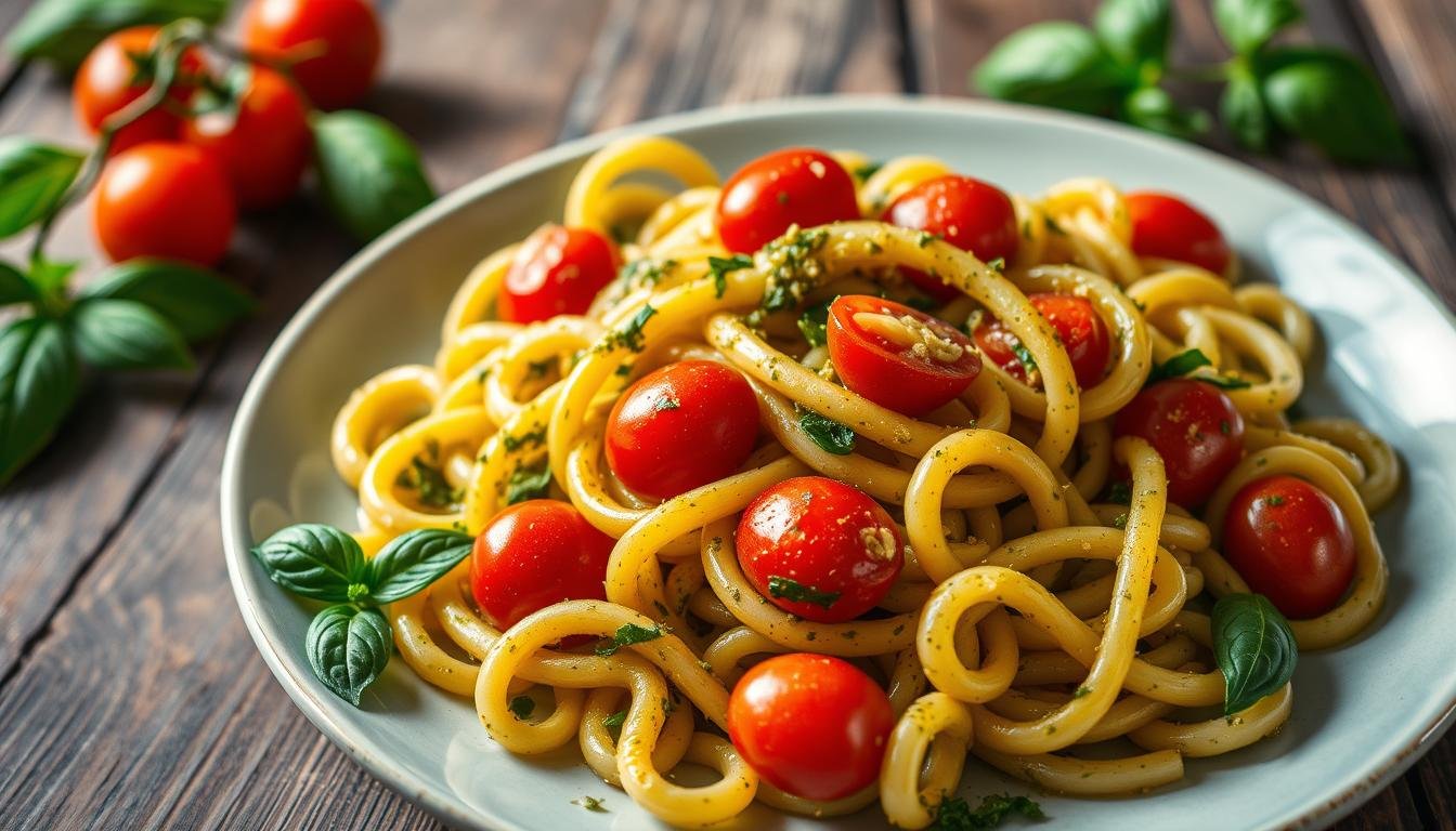 Pesto Pasta with Cherry Tomatoes Recipe