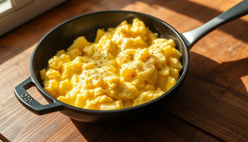 scrambled eggs in a skillet