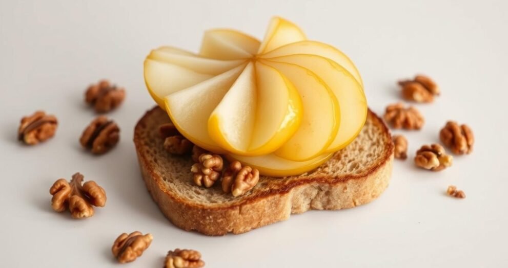 Open-Faced Pear and Walnut Breakfast Sandwich Recipe