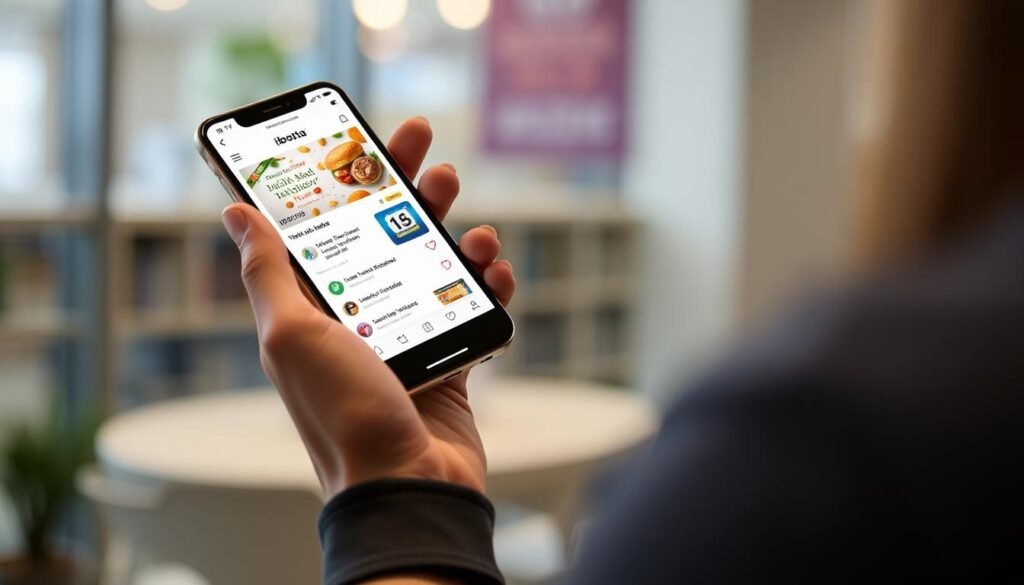 Generate an image of a person holding a smartphone with the Ibotta app open, showing cash back offers.