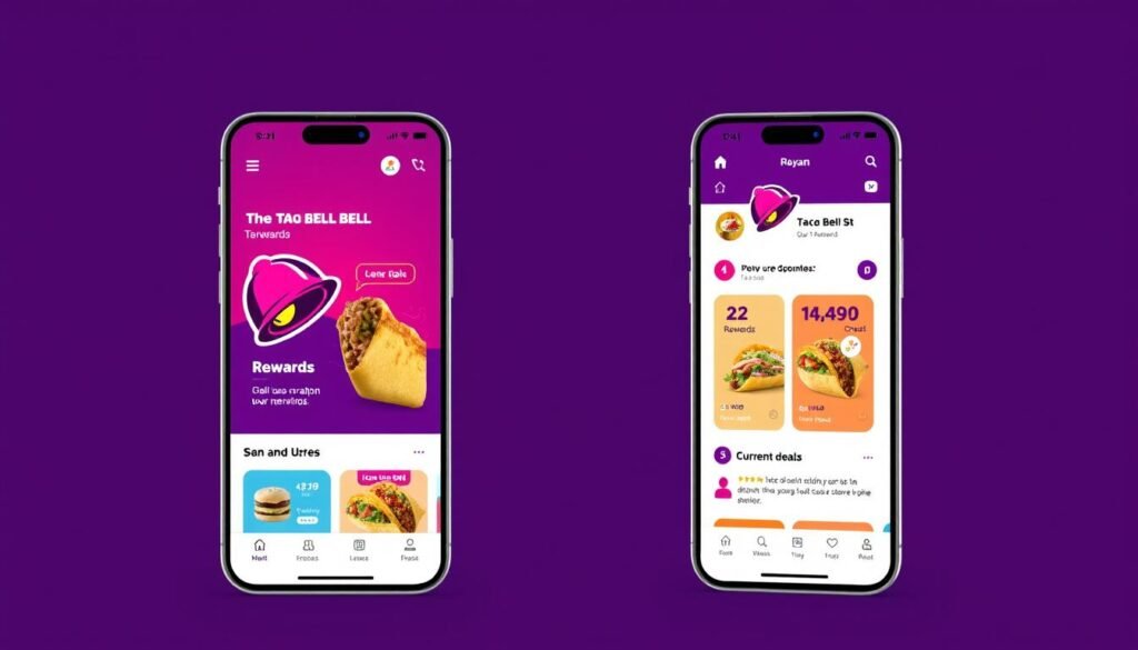 Generate an image of the Taco Bell app interface, showing the rewards and deals available.