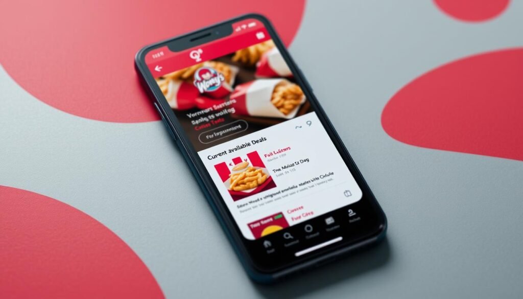 Generate an image of the Wendy's app on a smartphone, highlighting the available deals.