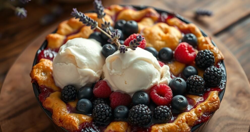 Wild Berry Cobbler with Lavender and Vanilla Ice Cream Recipe