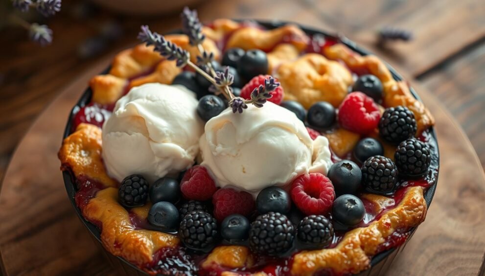 Wild Berry Cobbler with Lavender and Vanilla Ice Cream Recipe