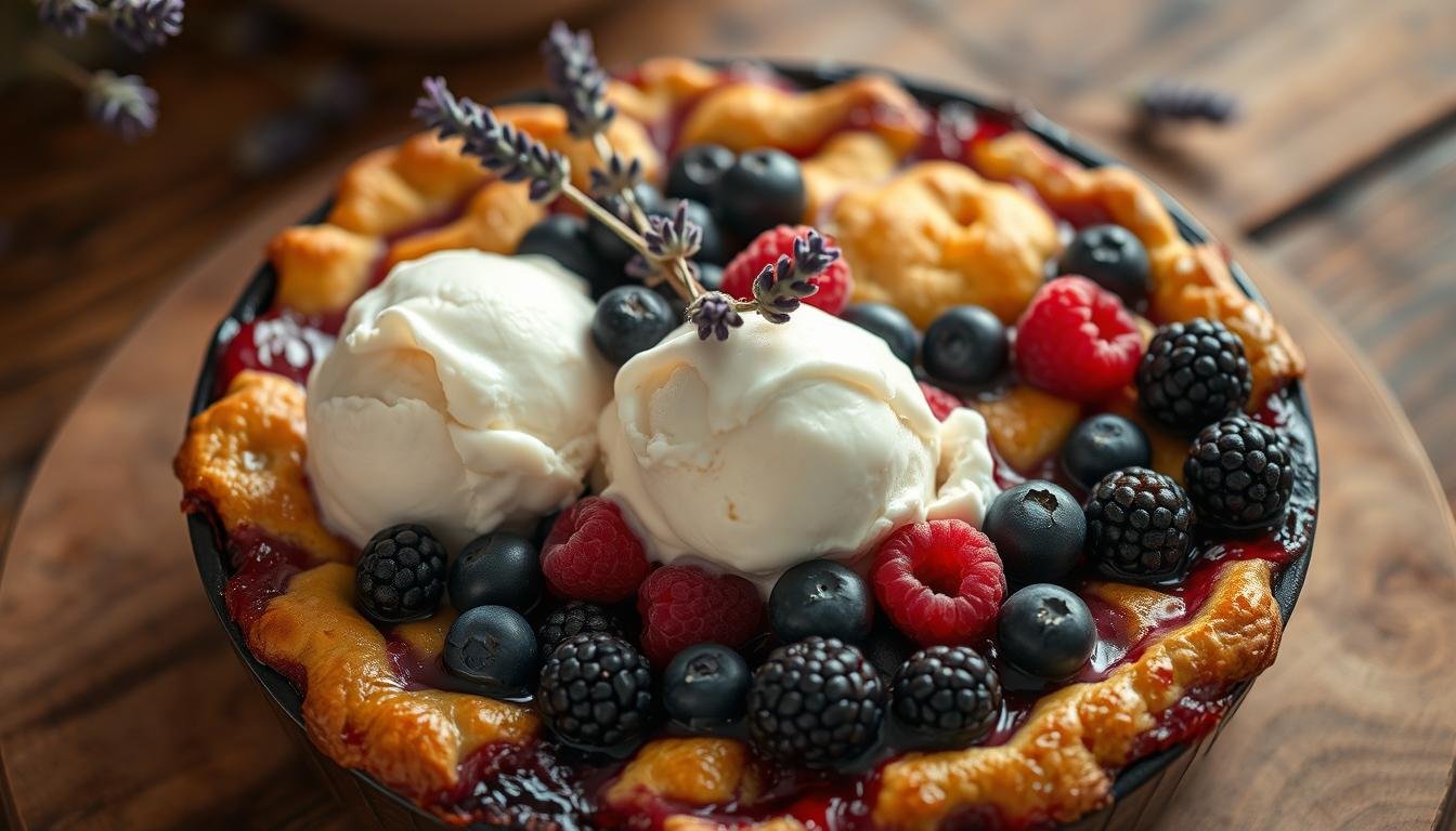 Wild Berry Cobbler with Lavender and Vanilla Ice Cream Recipe