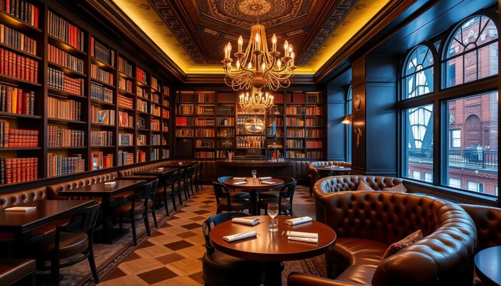 Avenue NYC interior showing library-themed design in Top 10 super clubs in NYC Avenue NYC interior showing library-themed design in Top 10 super clubs in NYC