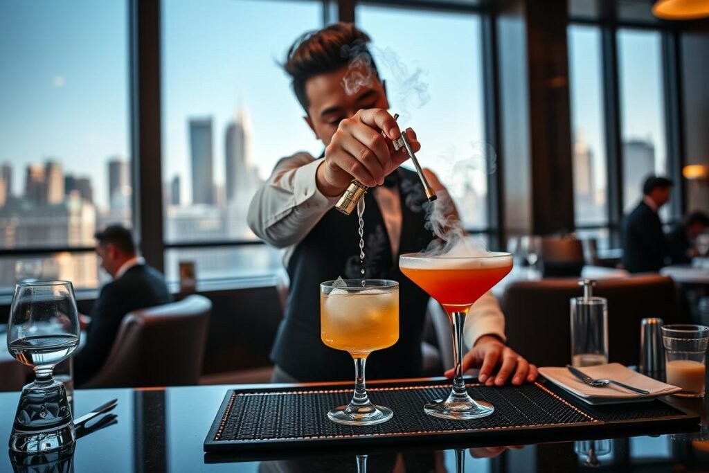 Blu on the Hudson restaurant NJ tableside cocktail preparation Blu on the Hudson restaurant NJ tableside cocktail preparation