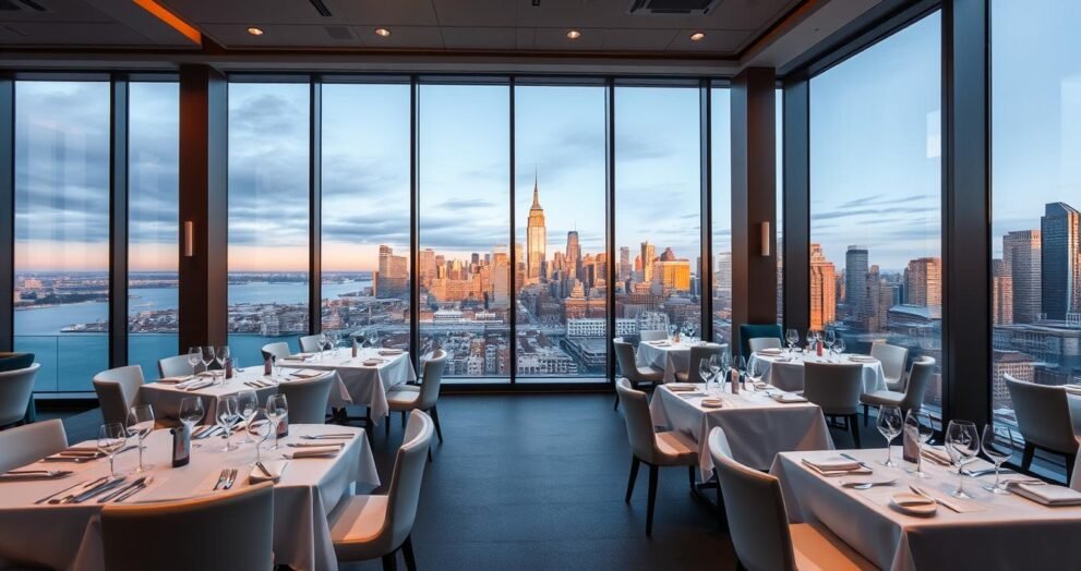 Blu on the Hudson restaurant NJ waterfront dining room with Manhattan skyline views