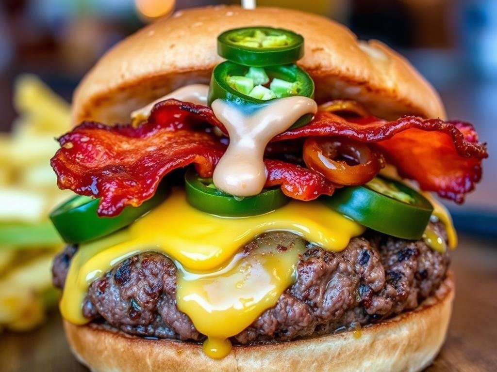 Diesel & Duke's Holypeño burger with jalapeños and chipotle mayo Diesel & Duke's Holypeño burger with jalapeños and chipotle mayo