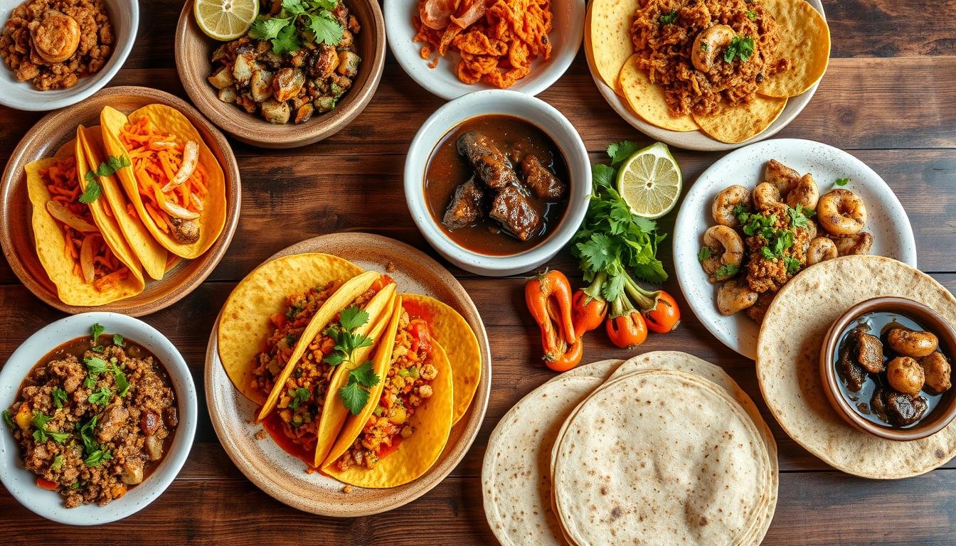 Diverse Mexican dishes including tacos, mole, and seafood specialties from top Los Angeles restaurants