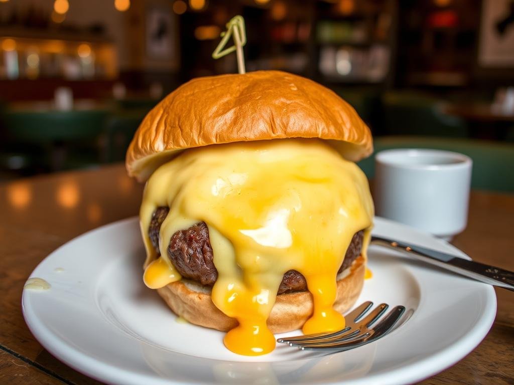 French Cheeseburger from Squable in Houston Texas with melted raclette cheese French Cheeseburger from Squable in Houston Texas with melted raclette cheese