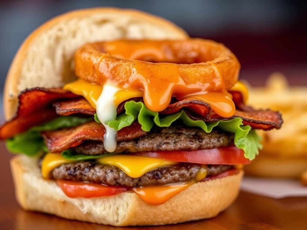 Steve's Burger with onion rings, bacon and special sauce from Steve's Burgers in Garfield Steve's Burger with onion rings, bacon and special sauce from Steve's Burgers in Garfield