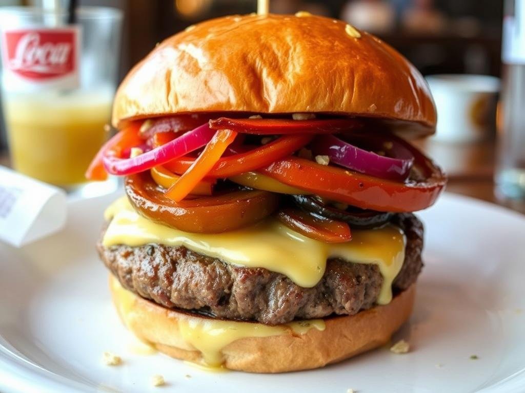 The Galley OG Burger with long hot peppers and aged white cheddar The Galley OG Burger with long hot peppers and aged white cheddar