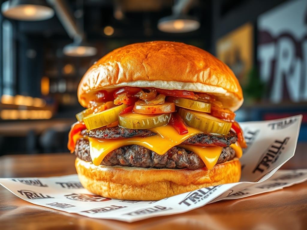 Trill Burgers smash burger with caramelized onions and Trill sauce in Houston Texas Trill Burgers smash burger with caramelized onions and Trill sauce in Houston Texas